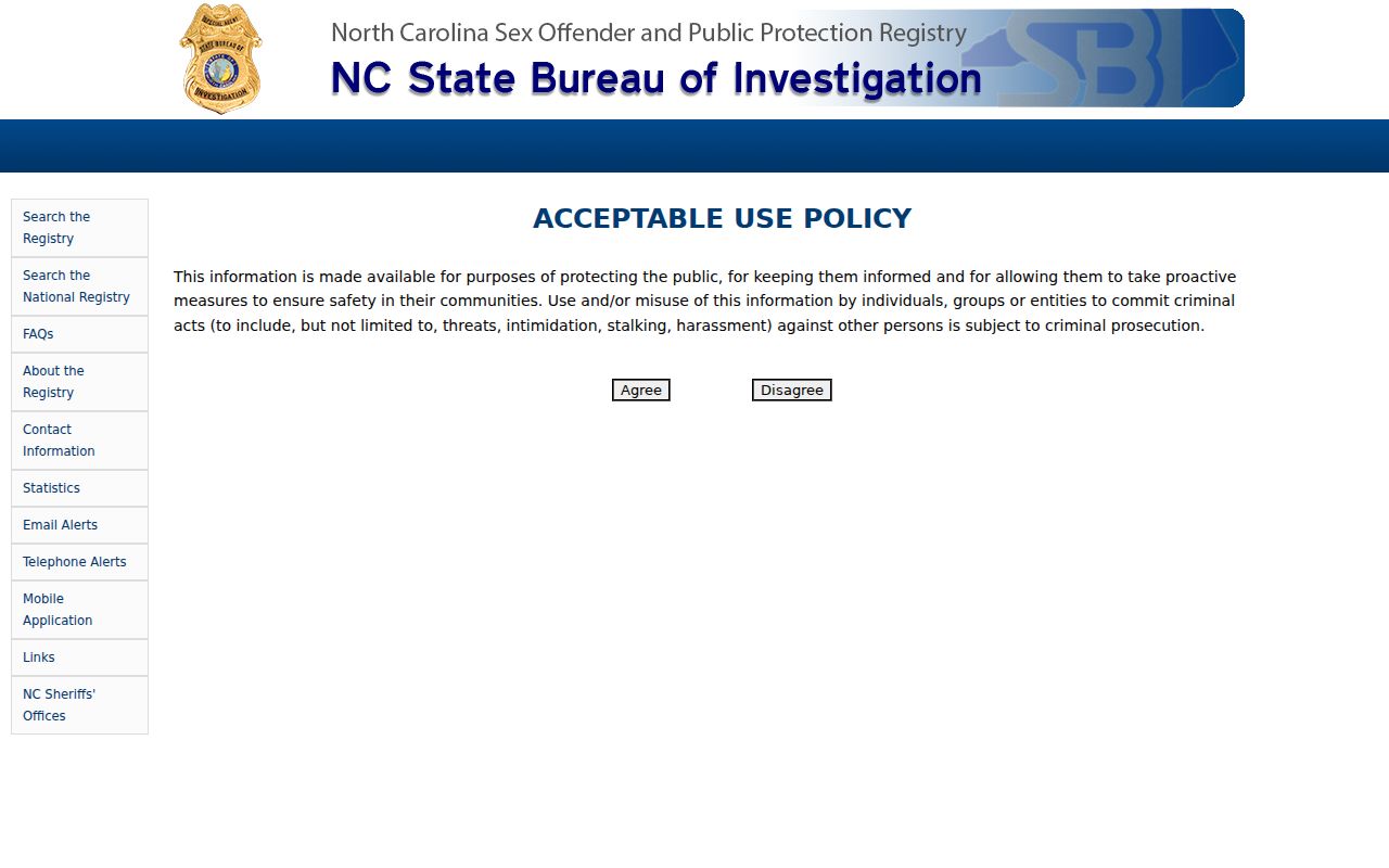 Leland public records search modes in the North Carolina offender registry